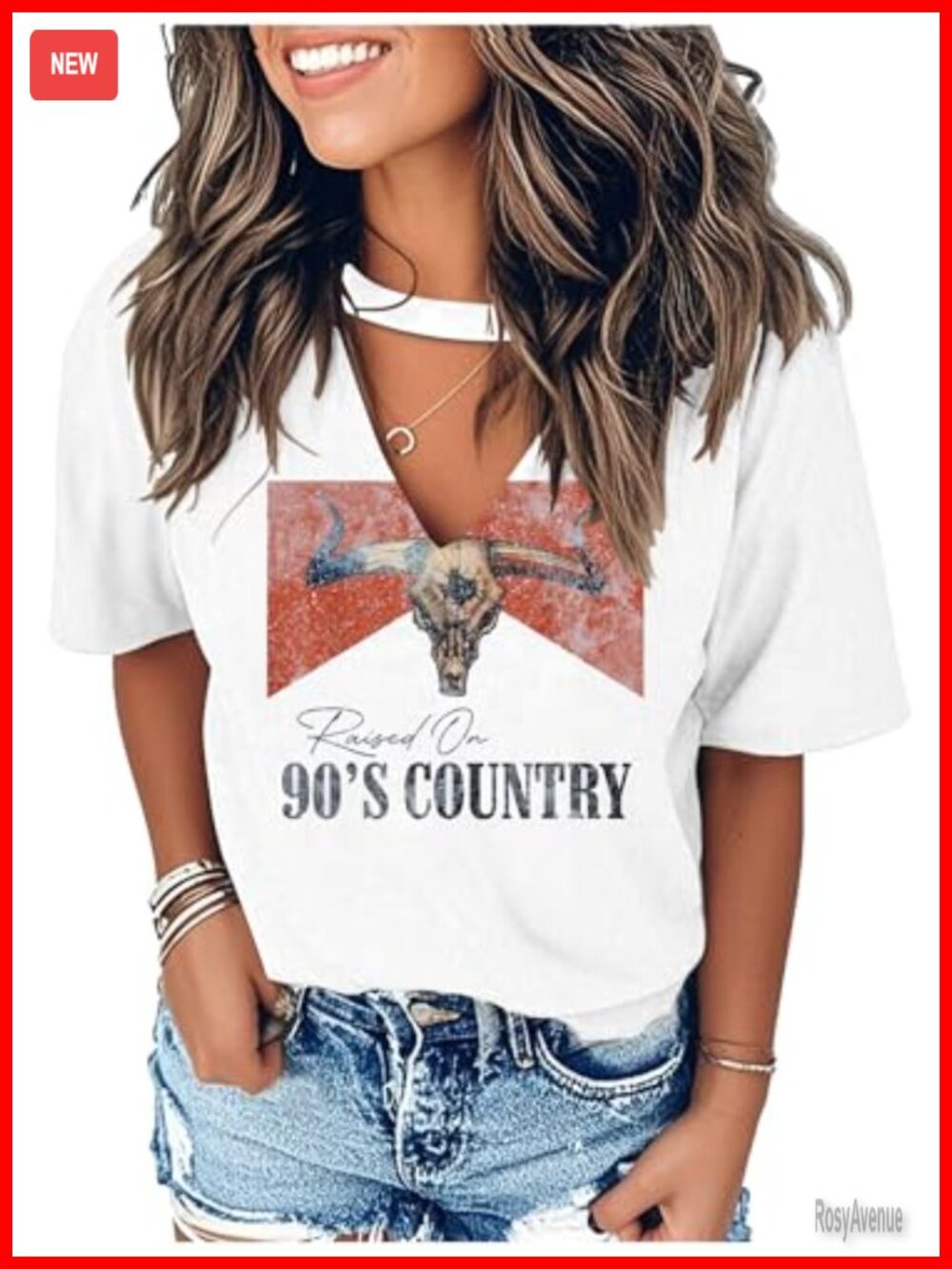 Western Graphic Hollow Out V Neck Short Sleeve T Shirt